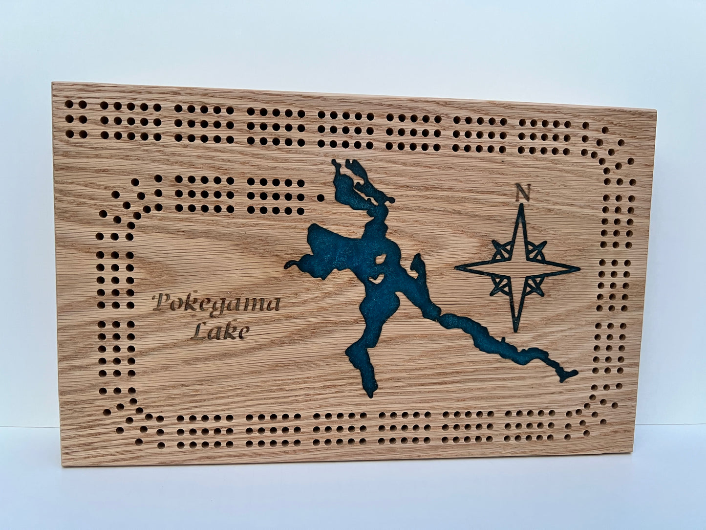 Custom Luxury Cribbage Board with Carved Lake Design