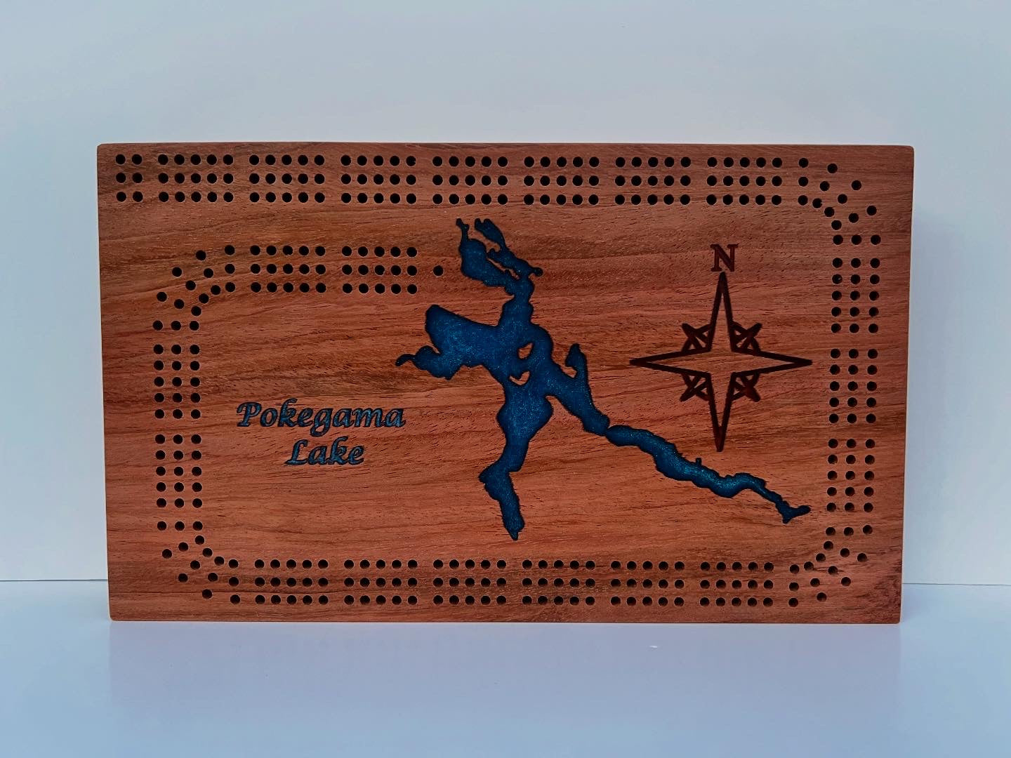 Custom Luxury Cribbage Board with Carved Lake Design