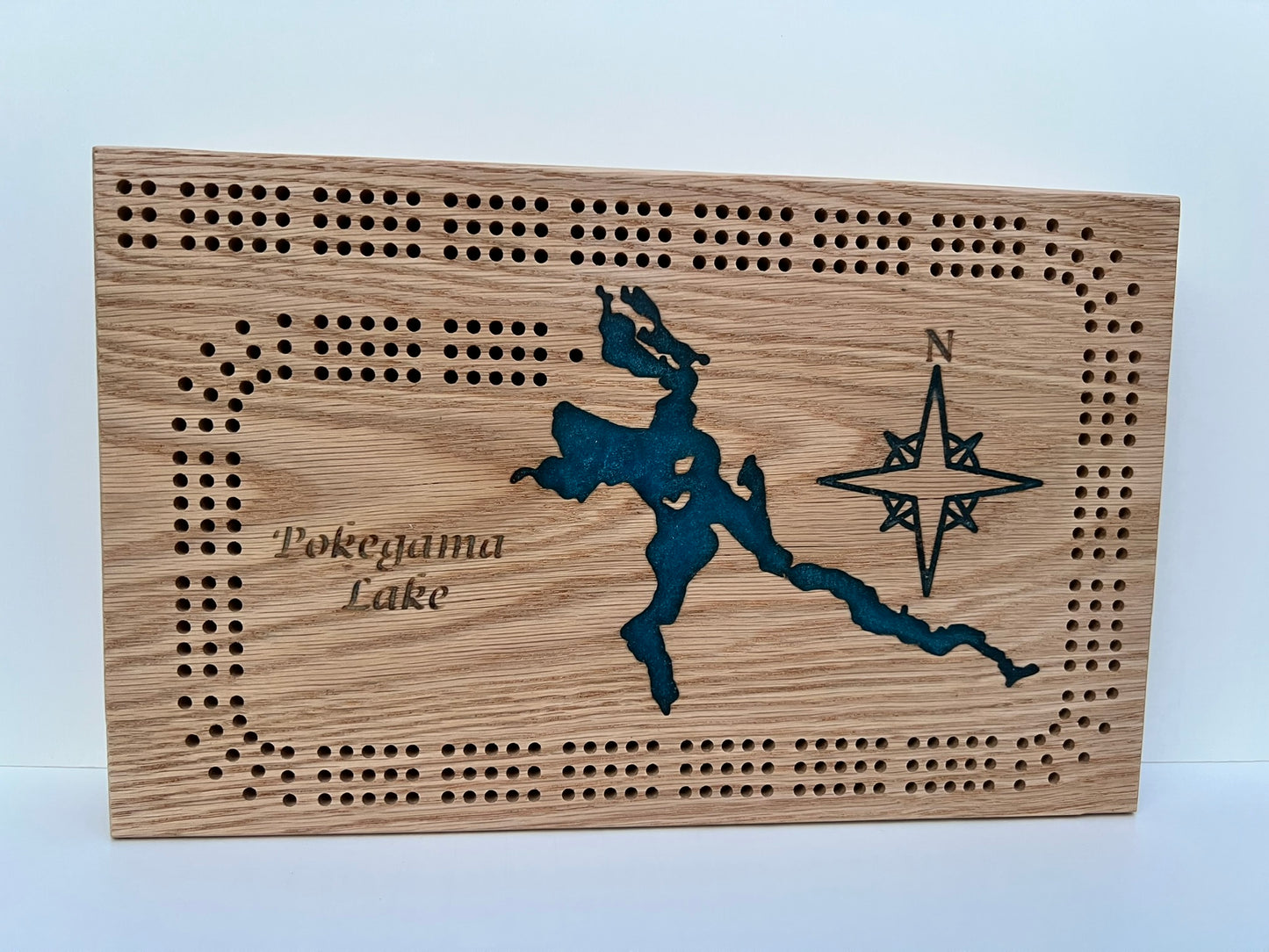 Custom Luxury Cribbage Board with Carved Lake Design