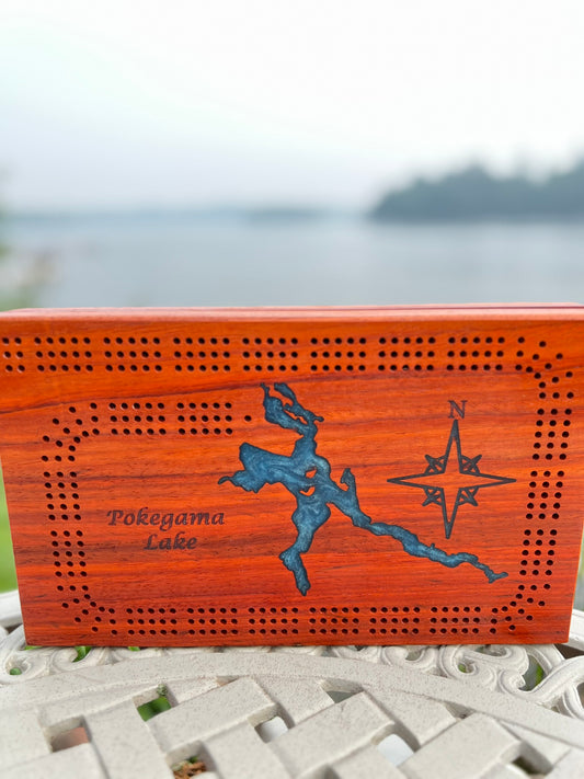 Custom Luxury Cribbage Board with Carved Lake Design