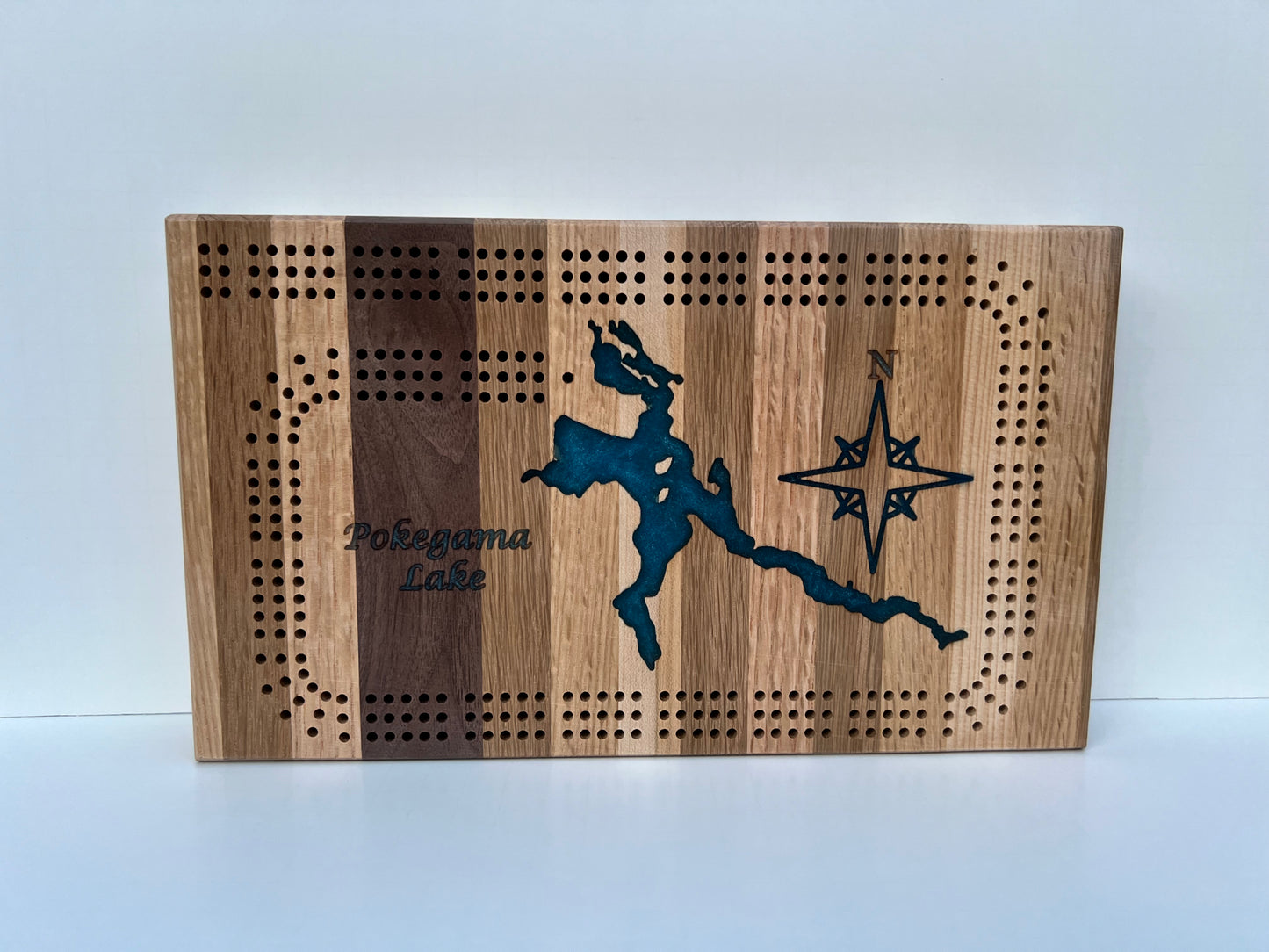 Custom Luxury Cribbage Board with Carved Lake Design