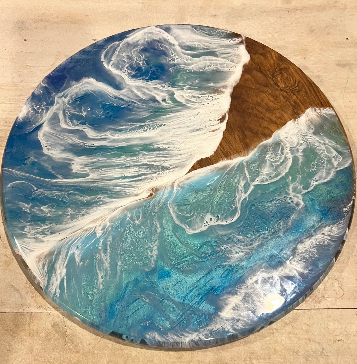 White Oak Epoxy Wave Charcuterie Board (16” Diameter) + Removable Lazy Susan Base