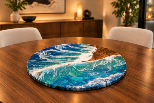 White Oak Epoxy Wave Charcuterie Board (16” Diameter) + Removable Lazy Susan Base