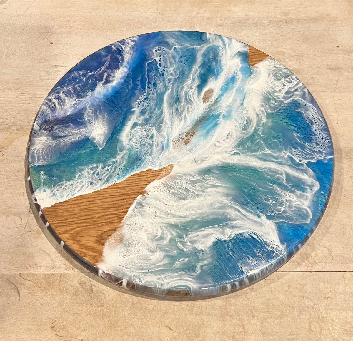 Red Oak Epoxy Wave Charcuterie Board + Removable Lazy Susan Base