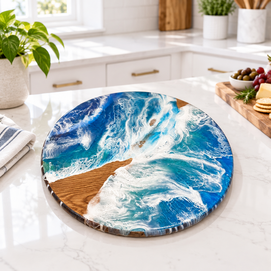 Red Oak Epoxy Wave Charcuterie Board + Removable Lazy Susan Base
